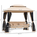 3-Seat Patio Swing Chair, Outdoor Gazebo Swing with Double Tier Canopy, Mesh Sidewalls, Cushioned Seat and Pillows, Beige