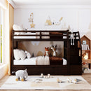 Twin Over Twin Bunk Bed With Twin Size Trundle And 3 Storage Stairs - Espresso by HouseOfZazla