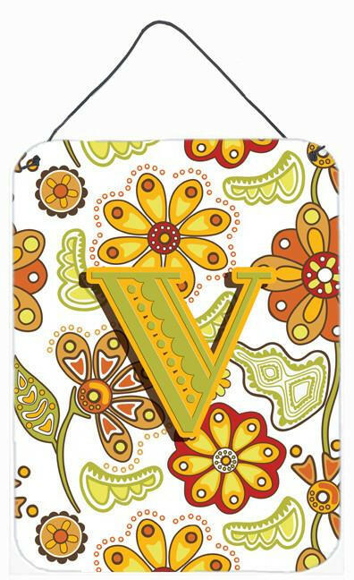 Letter V Floral Mustard and Green Wall or Door Hanging Prints CJ2003-VDS1216