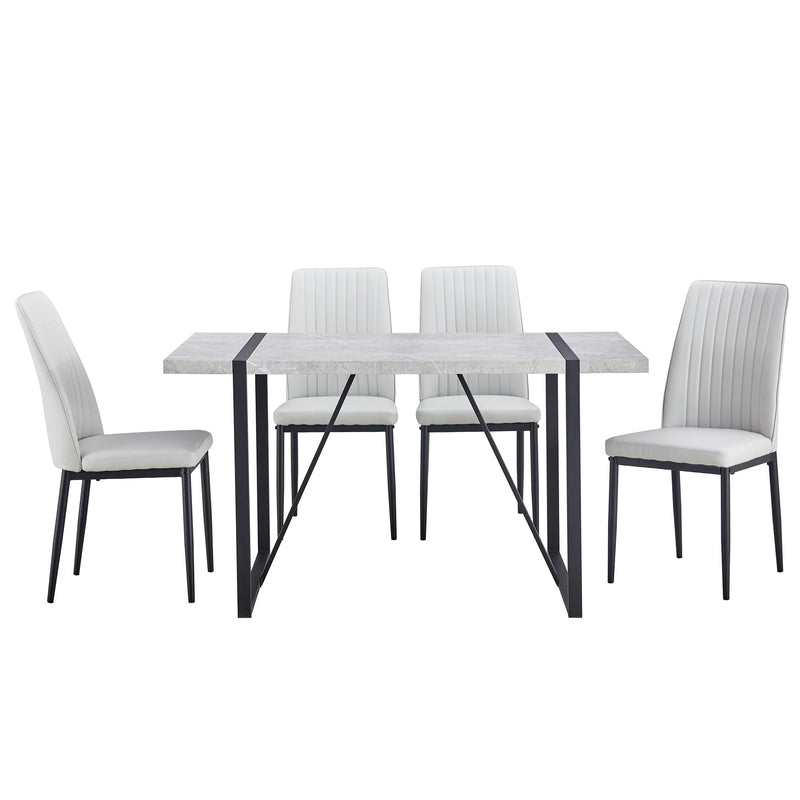 5-piece Dining Table Chairs Set, Rectangular Dining Room Table Set for 4, Modern Dining Table and faux leather Chairs for Kitchen Dining Room, Small Space, GRAY