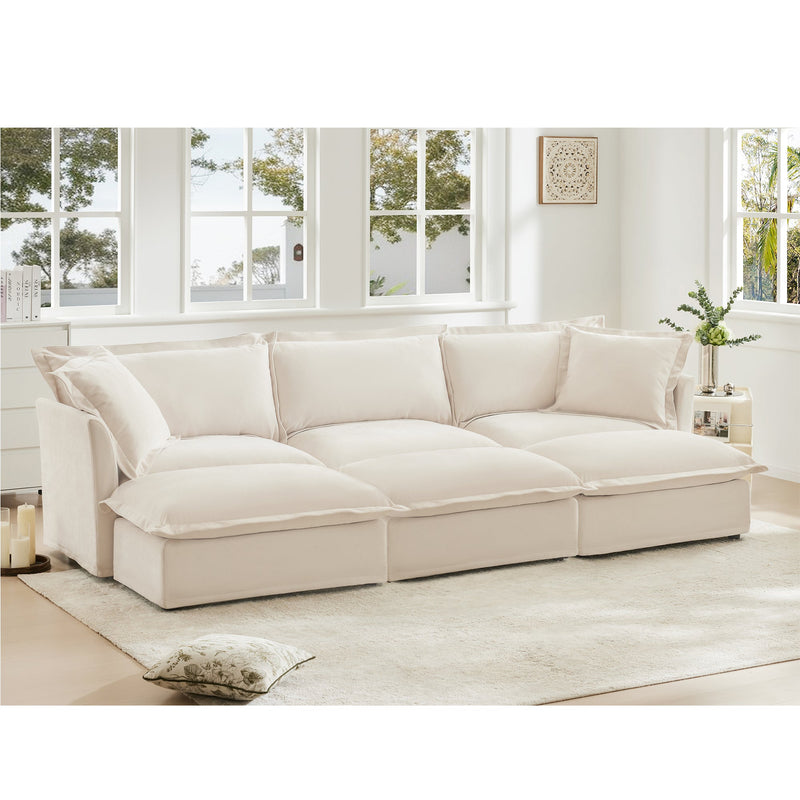 Oversized Chenille Living Room Sofa with 3 Ottomans, photo 2 of 10