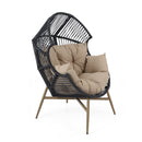 Cori Outdoor Patio Black Faux Wicker Egg Chair with Khaki Cushion, Weather-Resistant, Handwoven PE Rattan and Iron Frame