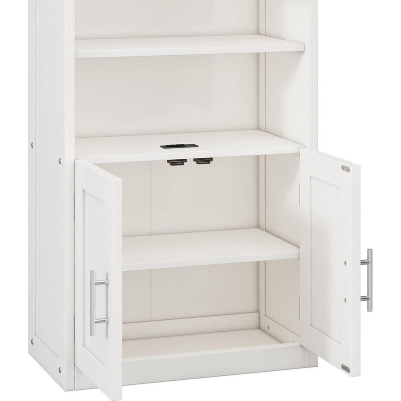 2 Doors Bookshelf with USB Port 3 Adjustable and 3 Fixed Shelves Bookcase Side Cabinet Storage Shelves in White(old sku:WF311493AAC)