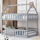 Twin Over Twin House Bunk Bed With Fence And Door by Unique Piece Furniture