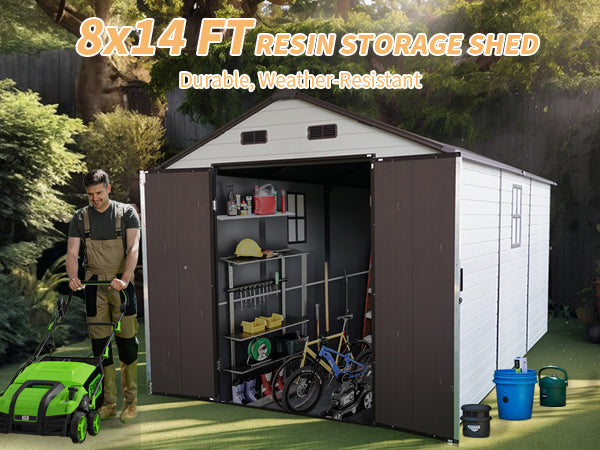 8x14 Ft Outdoor Resin Storage Shed with Windows, photo 3 of 10