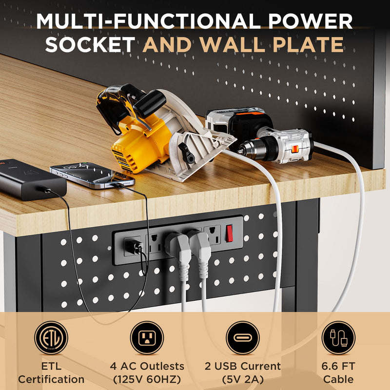 Adjustable Height Workbench, Includes Drawers, Power Outlet, LED Light, Wheels Or Leveling Feet - Black, photo 4 of 9