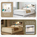 Platform Bed With Bookcase Headboard, Built-In Downlight, Charging Station, And 2 Side Drawers