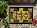 Black and Gold Fleur de Lis Doormat Indoor Outdoor 24H X 36W Front Door Mat Rugs for Entryway, Non Slip Washable Low Pile,