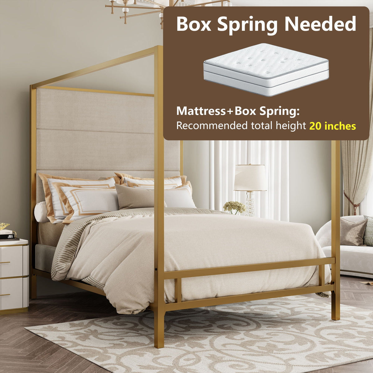 Canopy Bed With Tall Upholstered Headboard, 4 Poster Frame, photo 12 of 21