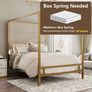 Canopy Bed With Tall Upholstered Headboard, 4 Poster Frame
