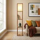 Pinnacle - Shelf Floor Lamp For Bedroom / Living Room, Long Shade - Natural Wood / White by HouseOfZazla