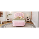 2-Pieces Bedroom Sets Twin Size Flower-Shaped Upholstered LED Platform Bed with Storage Ottoman-Sherpa Fabric, Pink