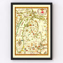 Vintage Map of Michigan 1940