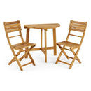 Outdoor Acacia Wood 3 Piece Half Round Folding Bistro Set