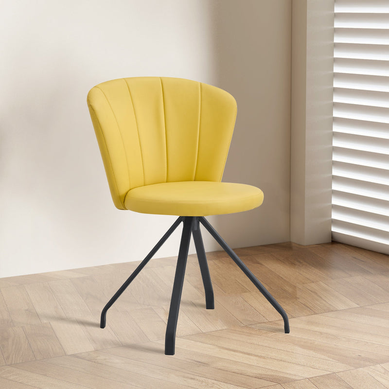 Light yellow 360 Swivel Makeup Home Office Chair, PU Vanity Chair, Nail chair for Women, queen fancy chair for girls,Upholstered Chair with Black Metal Legs for Dining Room bedroom and Living room