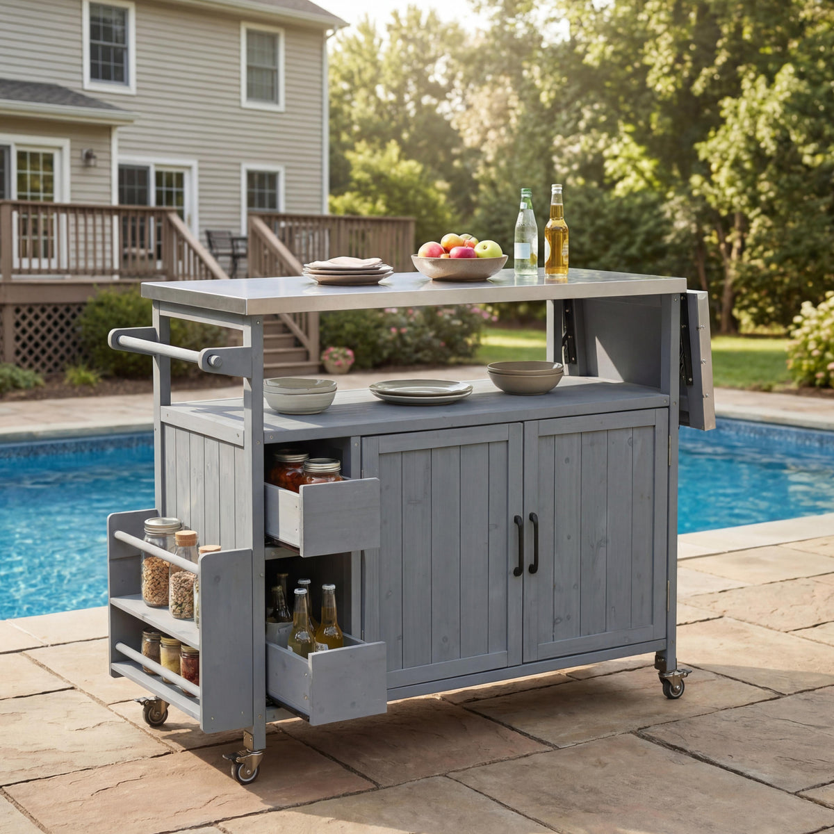54.33" Farmhouse Rolling Outdoor Kitchen Cart, photo 3 of 10