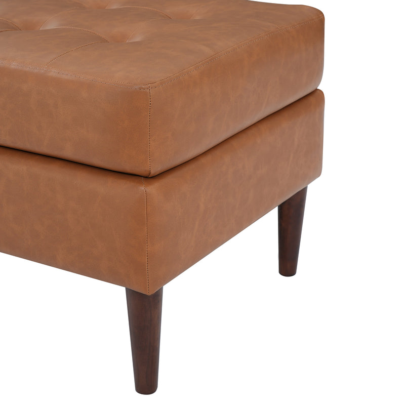Upholstered PU Leather Ottoman, Solid Wooden Legs, photo 9 of 10