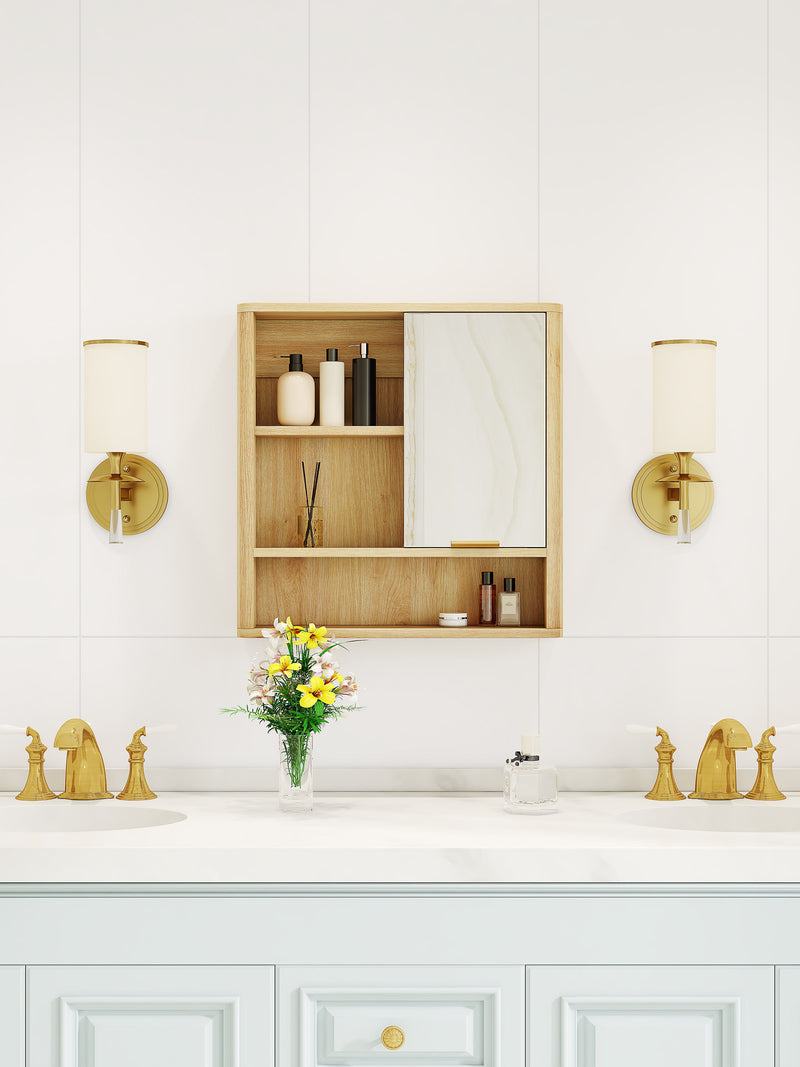 Natural Wood Finish Wall Mounted Mirror Cabinet, photo 5 of 10