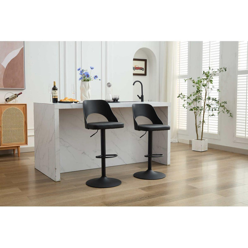 Bar Stools Set of 2 Modern Black PU Counter Height Barstool, High Padded Swivel Adjustable Barstools with Back for Bar Counter and Kitchen Island