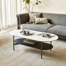 Contemporary Coffee Table Sintered Stone Surface With Ceramic Finish Double Layer Design Base Matte Shelf Modern Living Room Center Table - White / Gray by HouseOfZazla