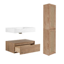 Modern Imitative Wall Mounted Bathroom Vanity With Resin Sink & 2 Side Cabinet, Soft Close Drawer - Imitative Oak by HouseOfZazla
