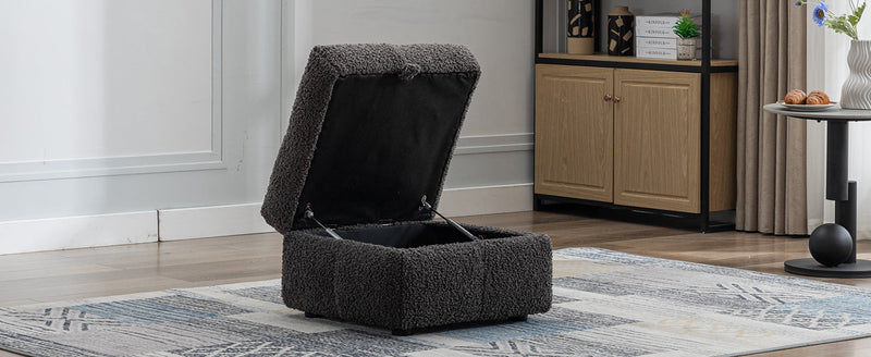 87.7" Sectional Sofa Cozy Teddy Fleece Fabric Sectional Sofa Couch with Two USB Ports a Movable Storage Ottoman and Two Lumbar Pillows for Living Room, Gray