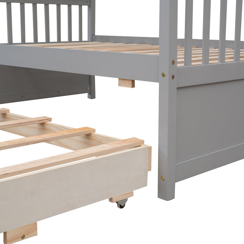 Twin-Over-Full Bunk Bed with Twin size Trundle, Separable Bunk Bed with Drawers for Bedroom - Gray