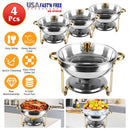 4Pcs Chafing Dish Buffet Set 4.76QT Round Buffet Servers Food Warmer Stainless Steel Catering Chafer with Glass Lid for Warming Cooling Gatherings Ban