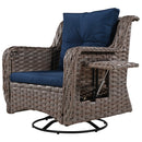 5 Pieces Outdoor Patio Furniture Set with Pet House Cool Bar and Retractable Side Tray, Rattan Wicker Patio Swivel Rocking Chairs Set of 2 with Ottomans for Backyard, Porch, Balcony, Navy Blue