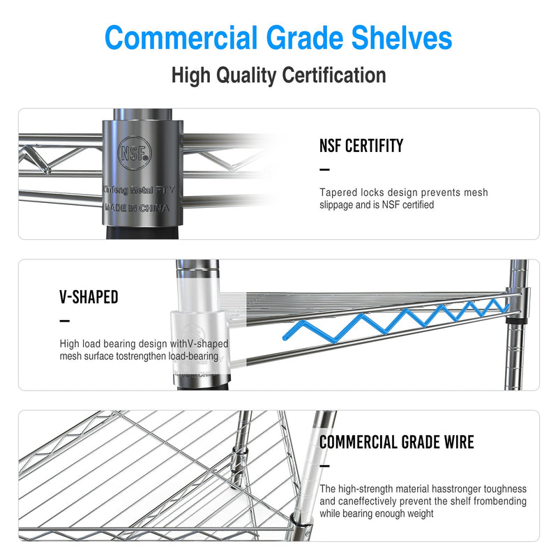 8 Tier Triangles Corners Wire Shelving Unit, NSF Height Adjustable Metal Storage Shelves, Heavy Duty Storage Wire Rack Metal Shelves - 82" H x 20" L x 20" D - Chrome