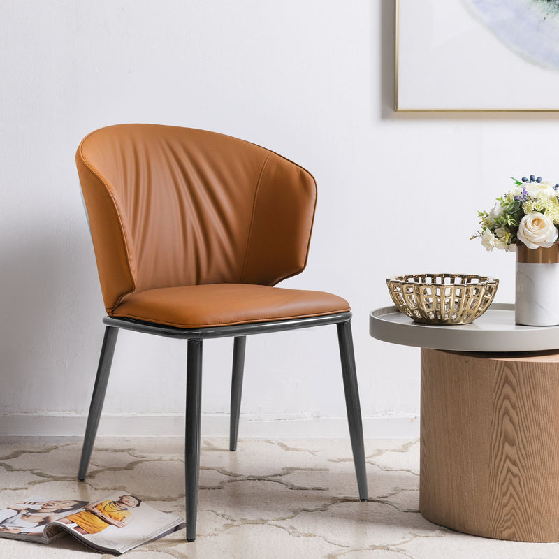 Accent Coffee table Chair with Metal Legs Set of 2, PU Leather Chair for Coffee Room, Living Room, Rest Room (Orange)