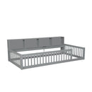 Twin Long Floor Bed With Storage Cabinets And USB Ports - Gray by HouseOfZazla