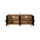 Black Carved Symmetrical Design Door And Wood Coloured Frame TV Stand