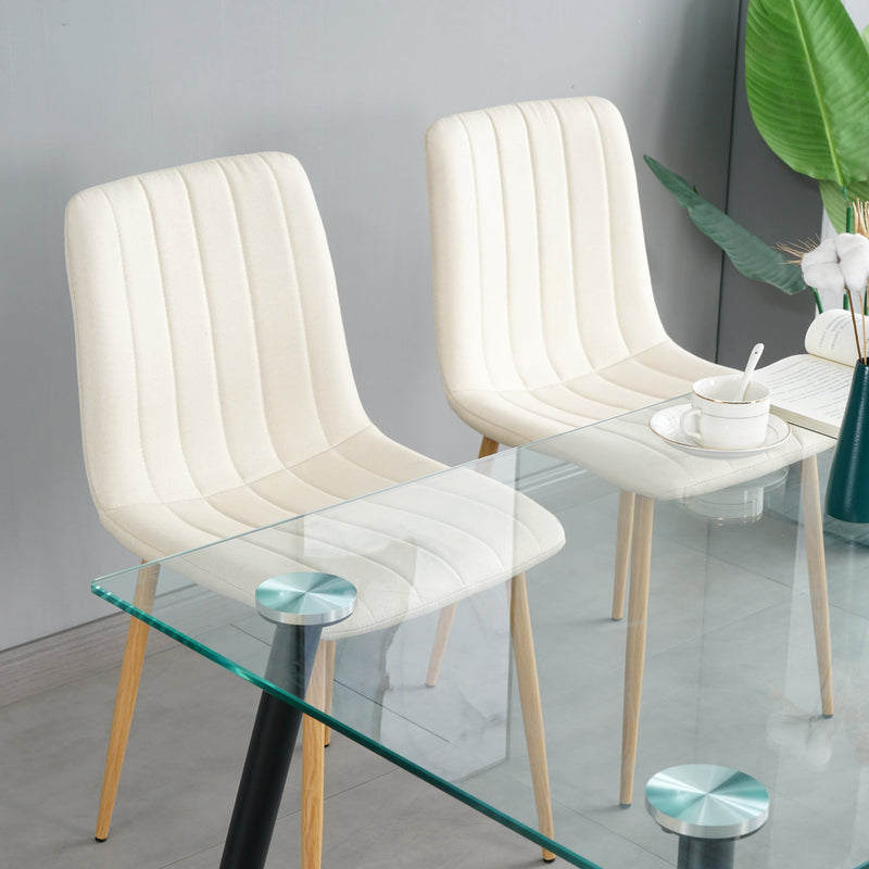 Modern beige cloth dining chair, Fabric Accent Upholstered Chairs Side Chair with wood-transfer Metal Legs for Home Furniture Living Room Bedroom Kitchen Dining room(set of 4)