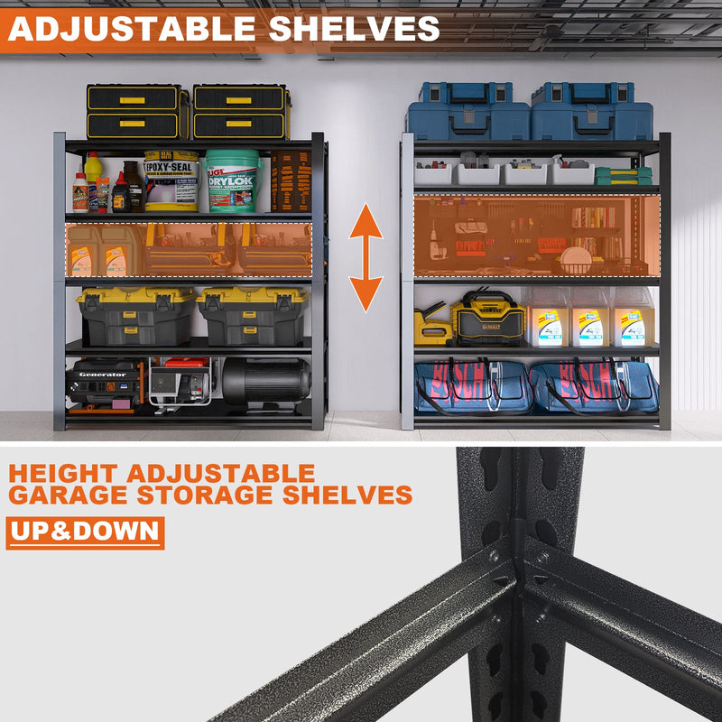 59' Wide Black Metal Shelves, with 5 Removable Dividers, Large Capacity, Strong Load Bearing, Suitable for Garage, Kitchen and Office.