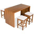 5 Piece Outdoor Bar Set, Patio Acacia Wood Bar Height Table & Four Stools with Cushions, Wood Dining Bar Set for Backyard, Poolside, Balcony, Beige Cushion and Natural Wood by Montret