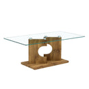 A rectangular modern and fashionable coffee table with tempered glass tabletop and wooden color MDF legs. Suitable for living room.47.2"x25.5"x18"