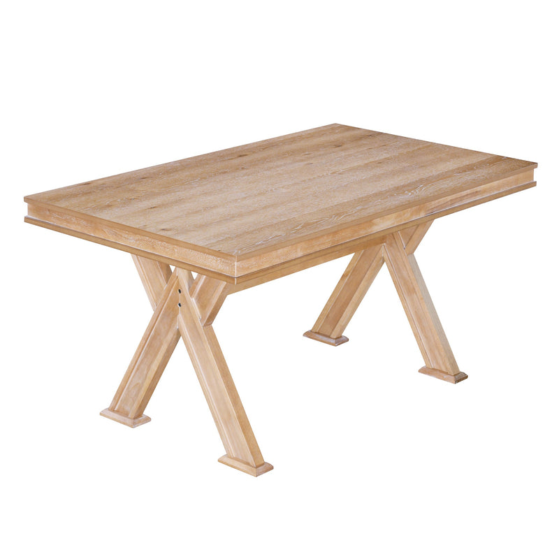 6-Piece Retro 59"L Rectangular Dining Table Set, Table with Unique Legs and 4 Upholstered Chairs & 1 Bench for Dining Room and Kitchen (Natural Wood Wash)