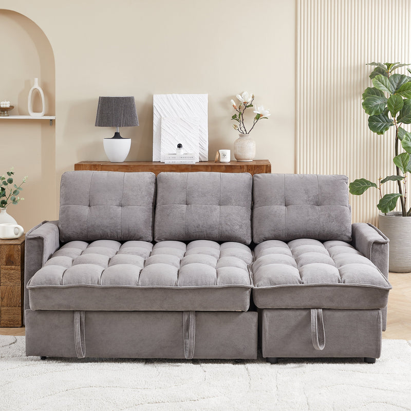 78.75" Reclining Sofa, Pull-Out Sofa Bed with USB and tape-c charging ports, L-Shaped Sectional Sofa with Reclining Storage and Arm Side Organizer Pocket Features, Living Room Comfort Sofa