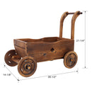 Wooden Wagon Planter Box Mobile Garden Planter With Wheels Handle Drain Hole Wood - Brown by HouseOfZazla