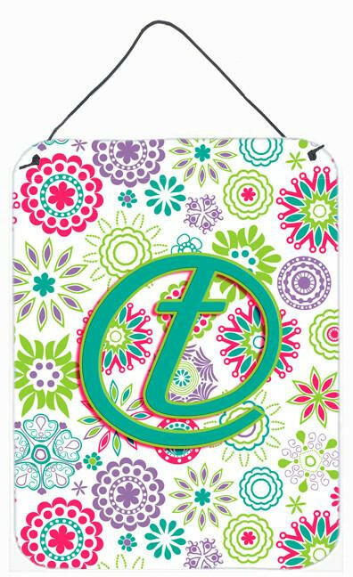 Letter T Flowers Pink Teal Green Initial Wall or Door Hanging Prints CJ2011-TDS1216