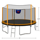 14Ft Powder Coated Advanced Trampoline With Basketball Hoop Inflator And Ladder (Outer Safety Enclosure) - Orange by HouseOfZazla
