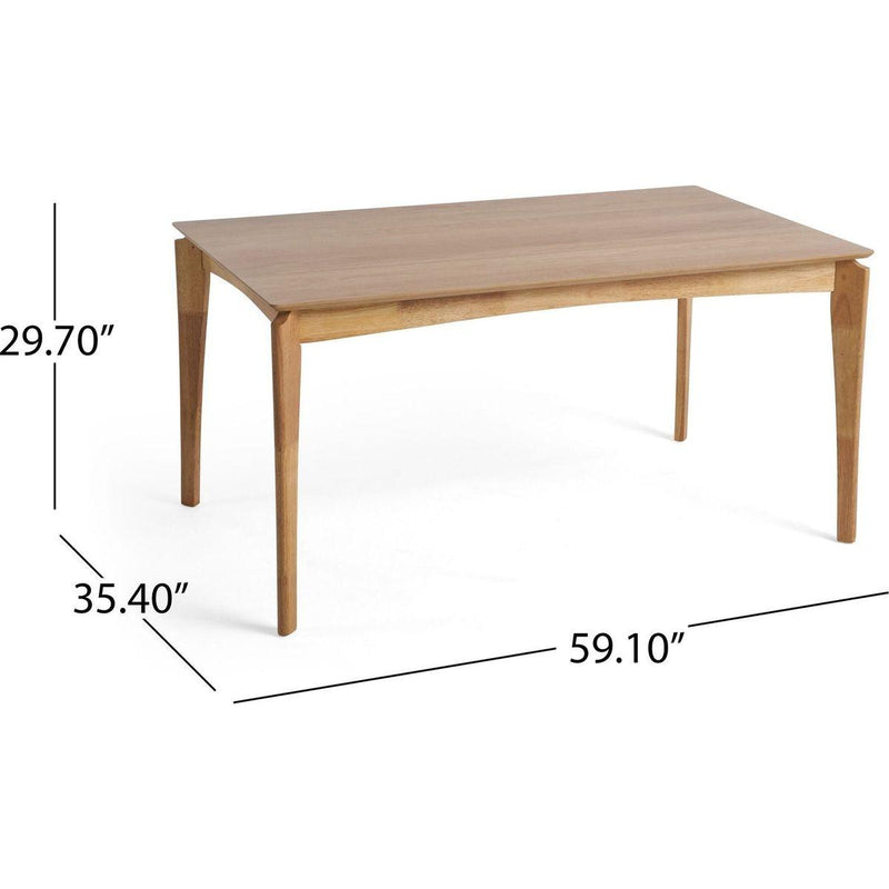 Dining Table, 6-Seater, Rubberwood with Walnut Veneer, Mid-Century, Natural Oak Finish