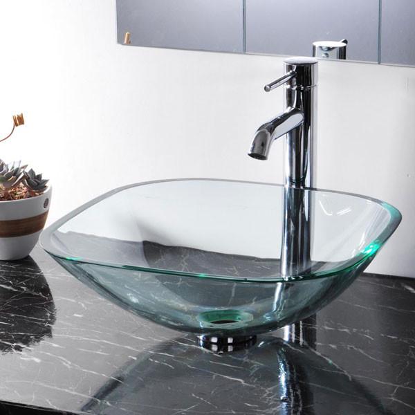 Yescom Square Bathroom Glass Vessel Sink Bowl Lavatory Basin