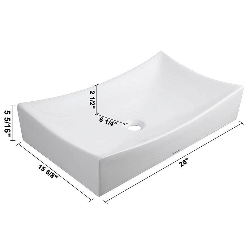 Aquaterior 26" Rectangular Porcelain Sink Vessel w/ Drain