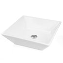 Aquaterior 16" Square Porcelain Bathroom Sink Vanity Vessel w/ Drain