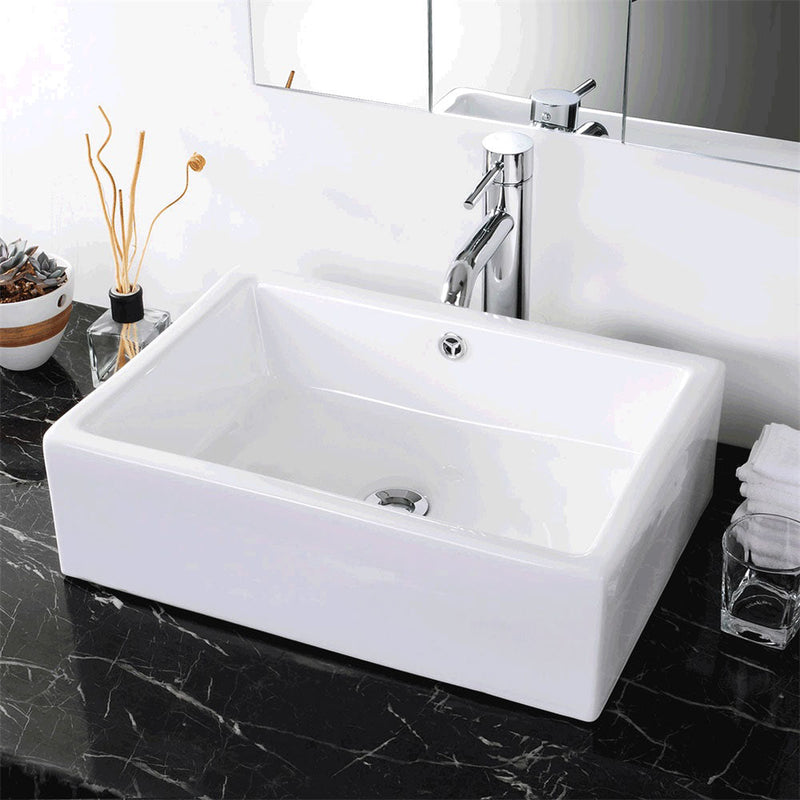 Aquaterior 20" Rectangle Porcelain Bathroom Sink Overflow w/ Drain