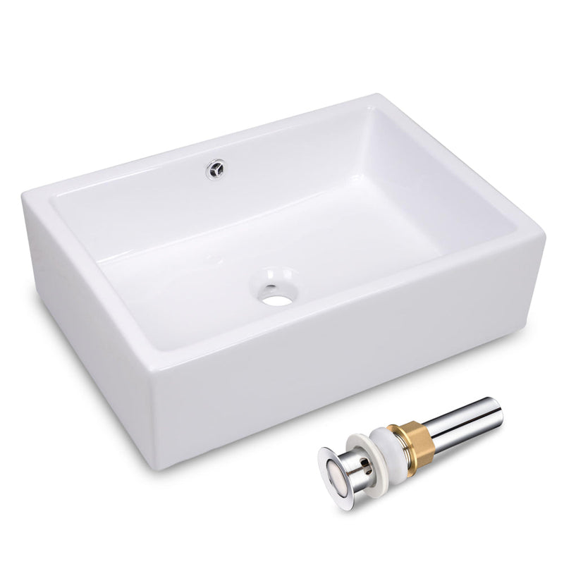 Aquaterior 20" Rectangle Porcelain Bathroom Sink Overflow w/ Drain