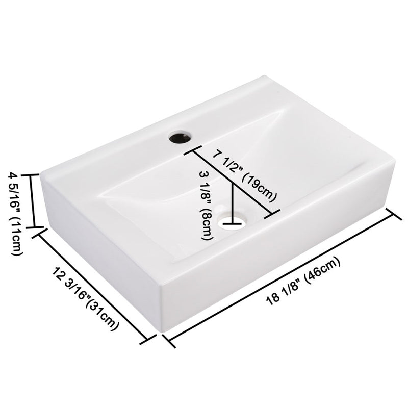 Yescom Porcelain Bathroom Sink w/ Drain Rectangular 18x12"