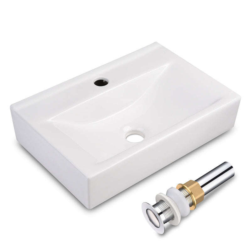 Yescom Porcelain Bathroom Sink w/ Drain Rectangular 18x12"